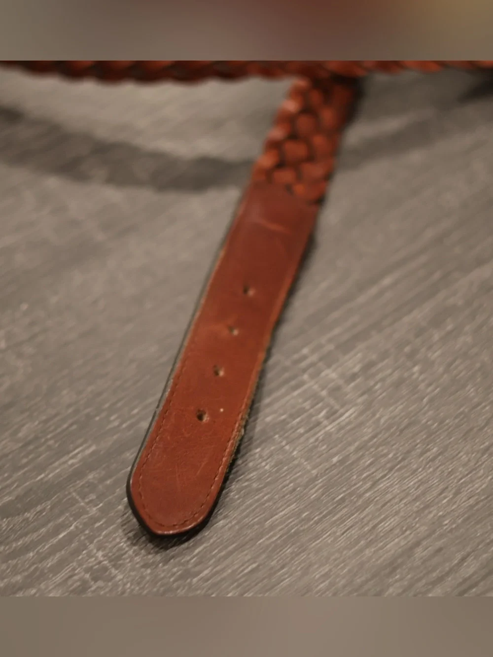 Brown Braided Genuine Leather Belt Brass Buckle Size S
